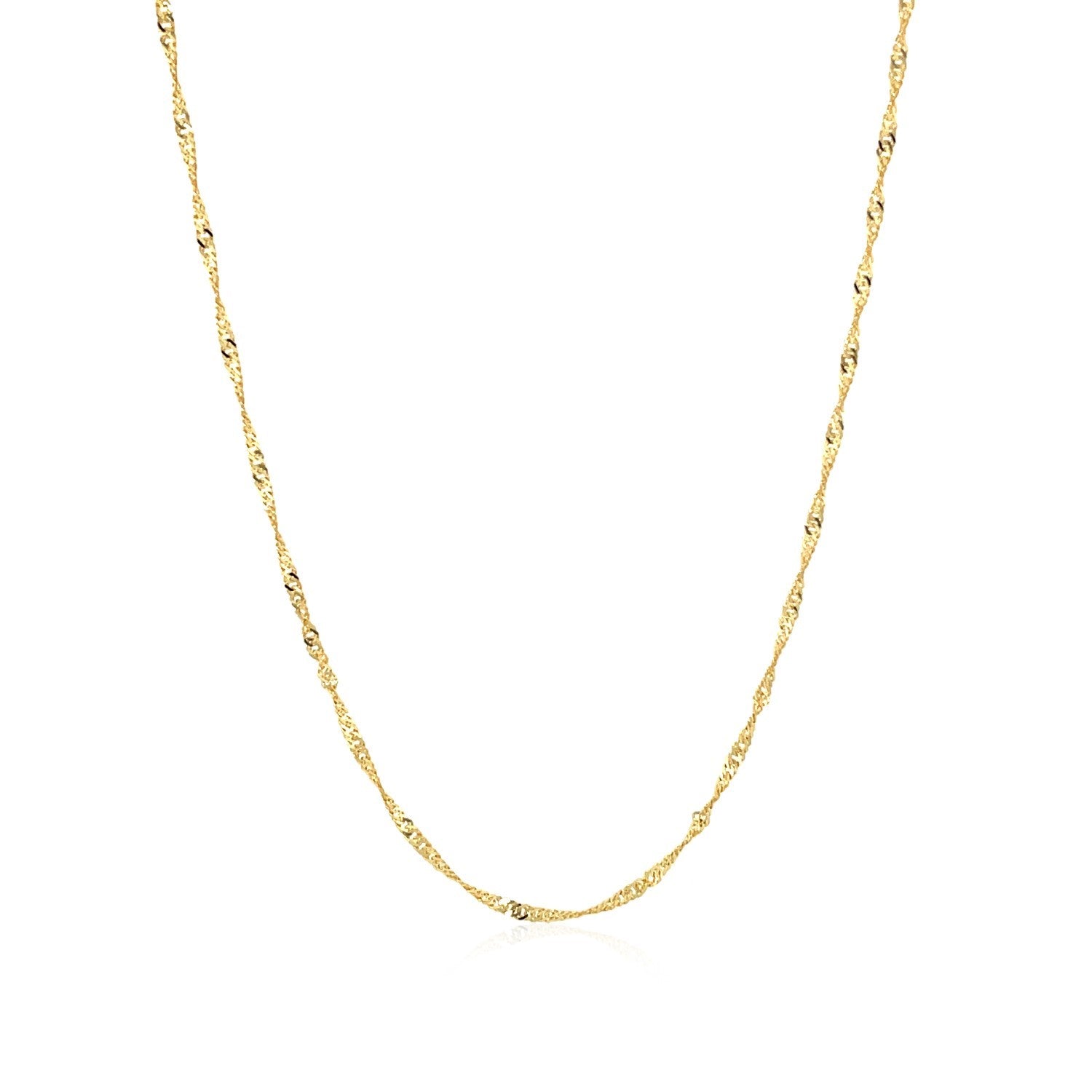 10k yellow gold Singapore chain with a twisted, reflective design.