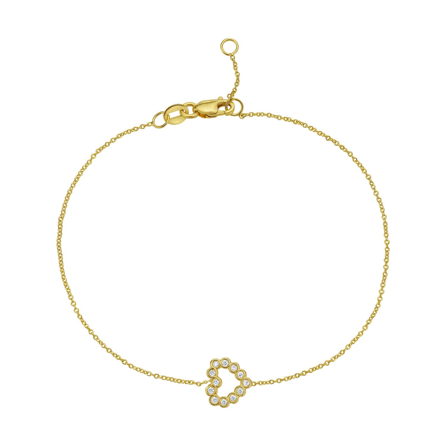A yellow gold chain bracelet with a petite diamond heart charm.