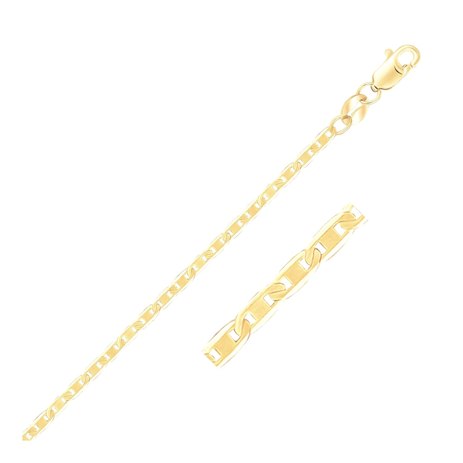 14k yellow gold mariner link anklet with a lobster clasp.