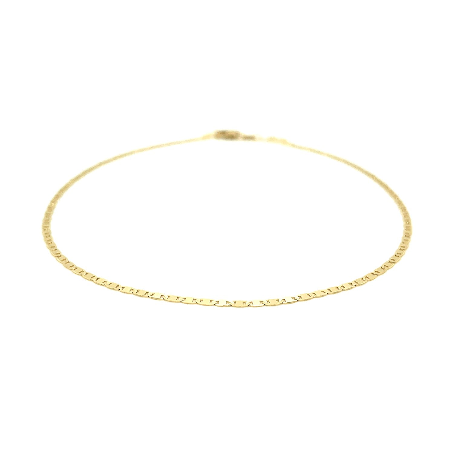 14k yellow gold mariner link anklet with a lobster clasp.
