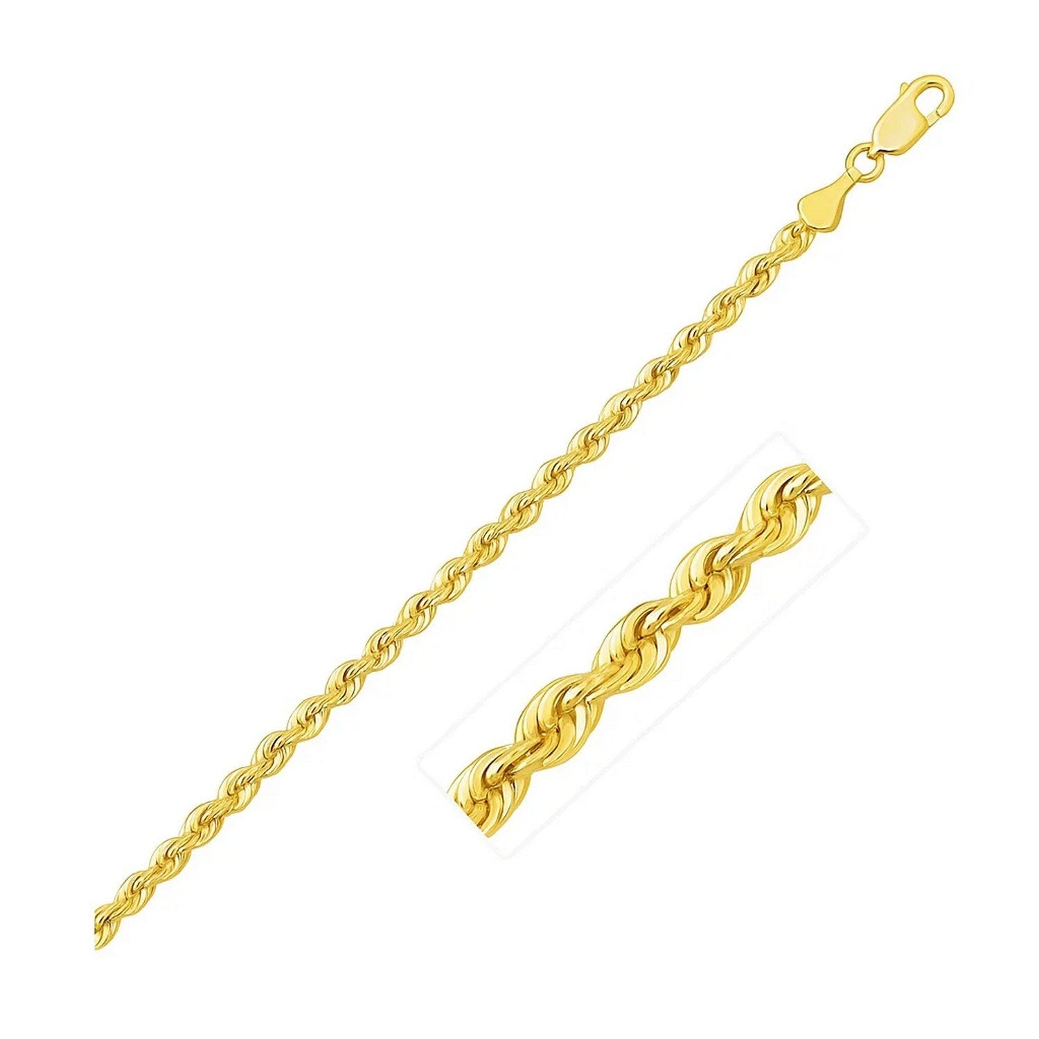 A yellow gold rope chain bracelet with a lobster clasp.