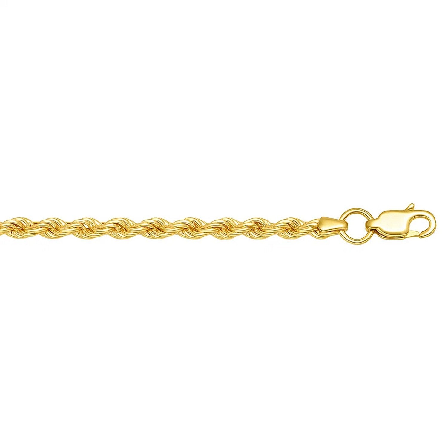 A 10k yellow gold rope chain bracelet with a lobster clasp.