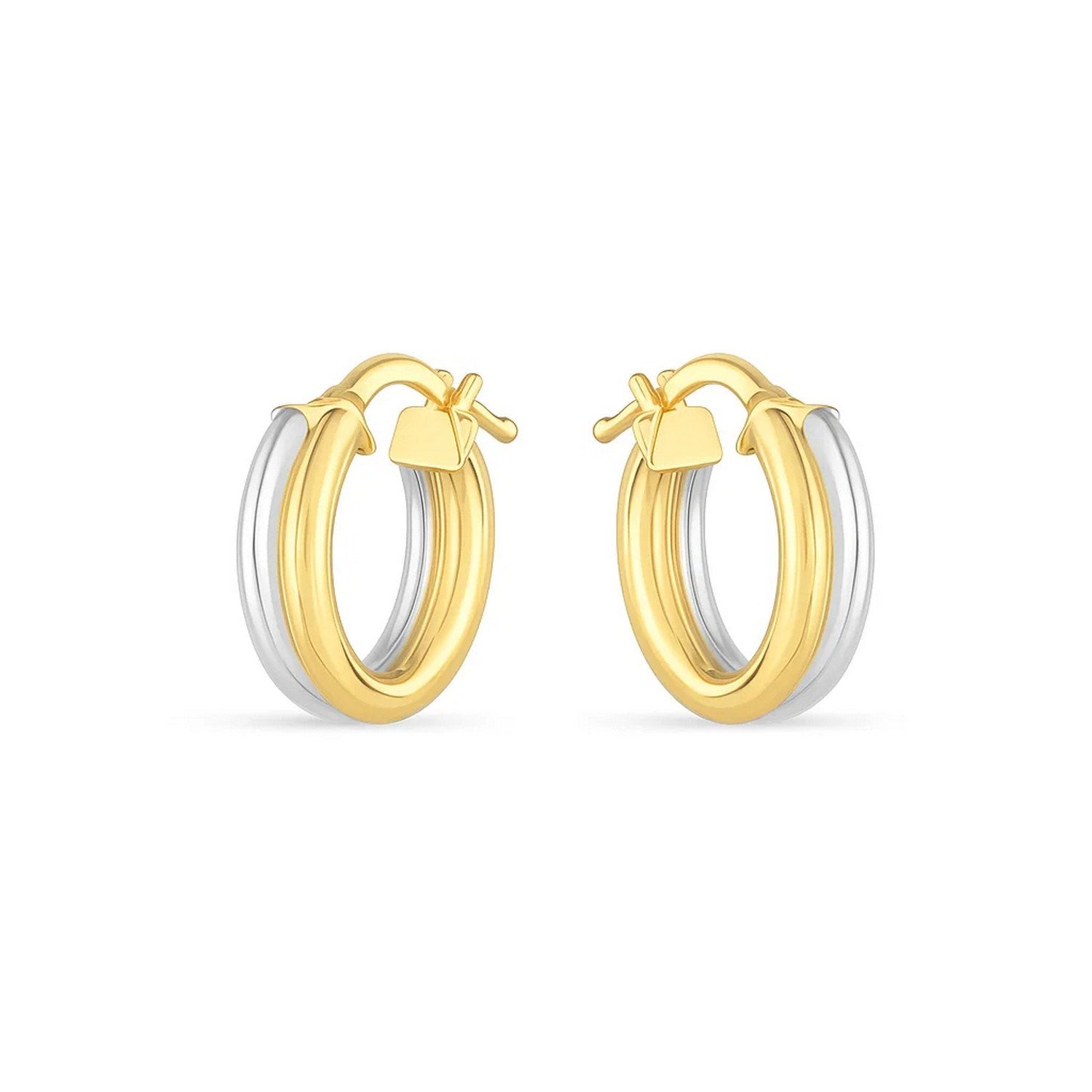 14k two-tone gold double round hoop earrings with a high polish finish.
