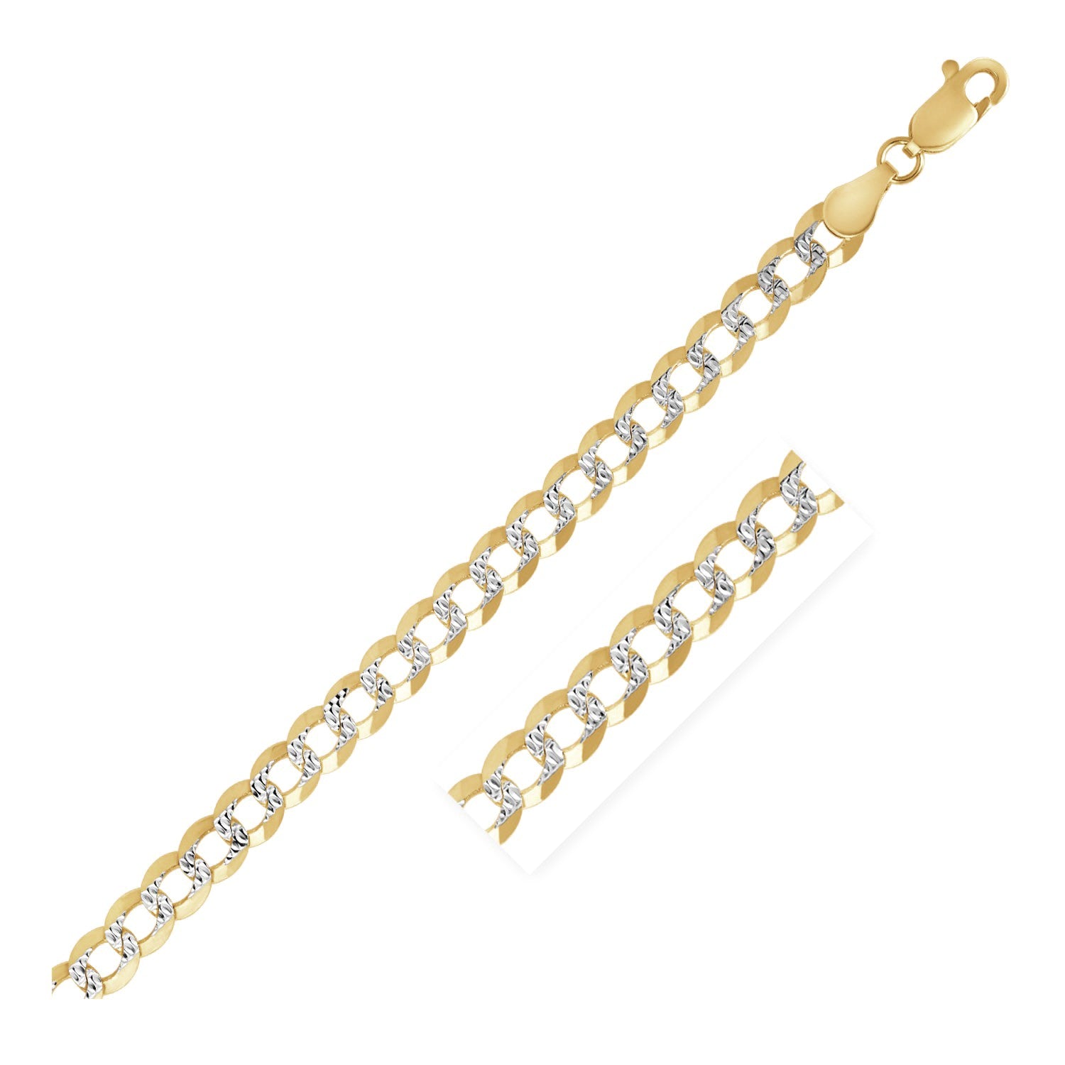 A two-tone 14k gold pave curb chain with a lobster clasp.