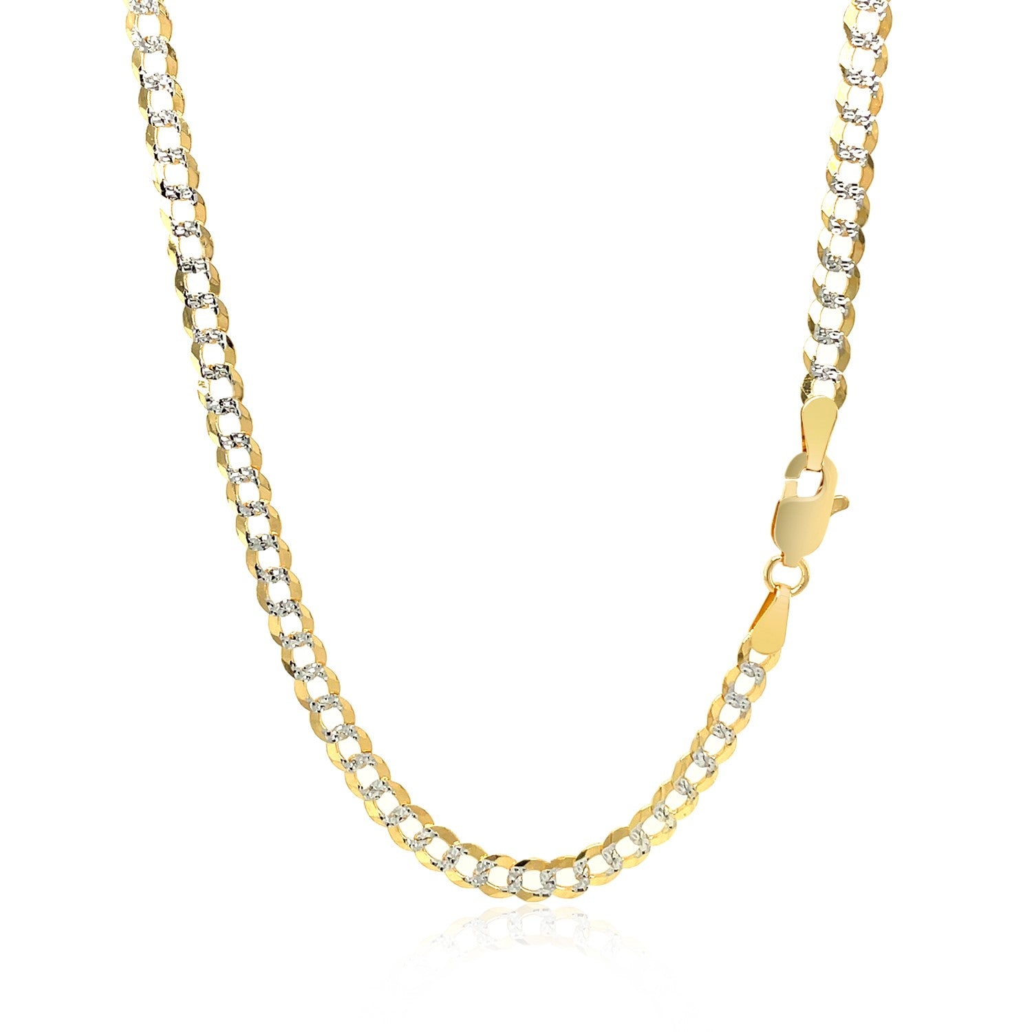 A two-tone 14k gold pave curb chain with a lobster clasp.