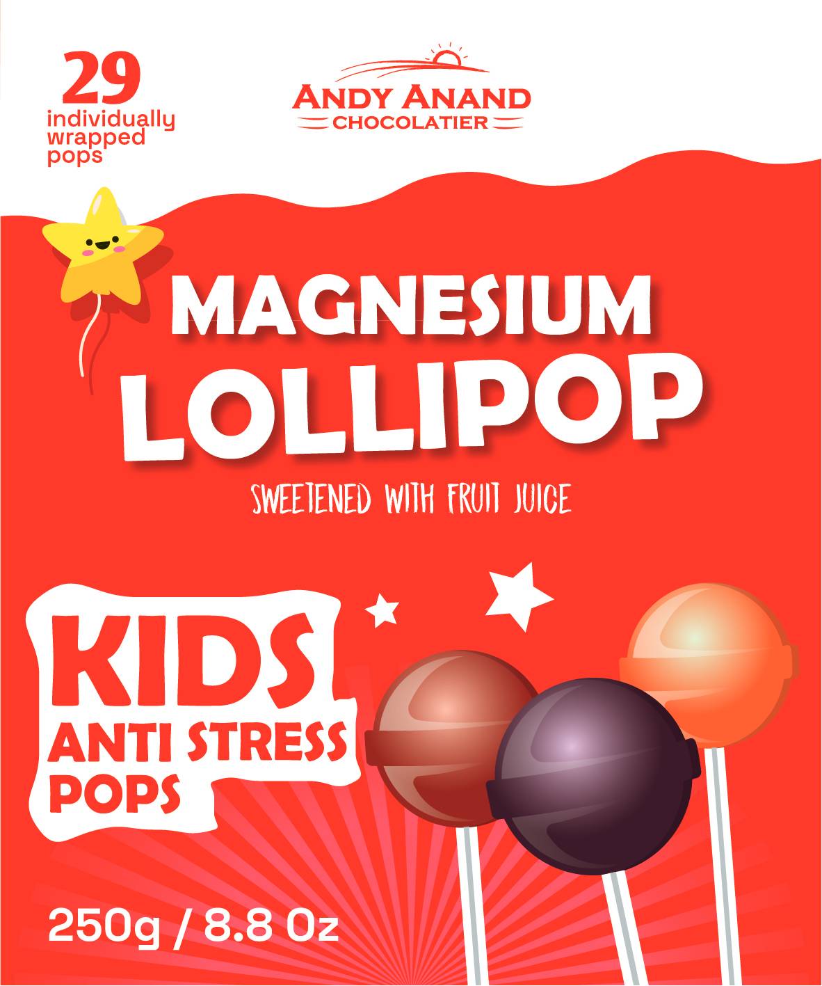 Andy Anand Sugar-Free Magnesium Lollipops & Sweet-Calm Combo (29-31 ct, 8.8 oz) | Kids Magnesium Pops | Local SoCal Bakery