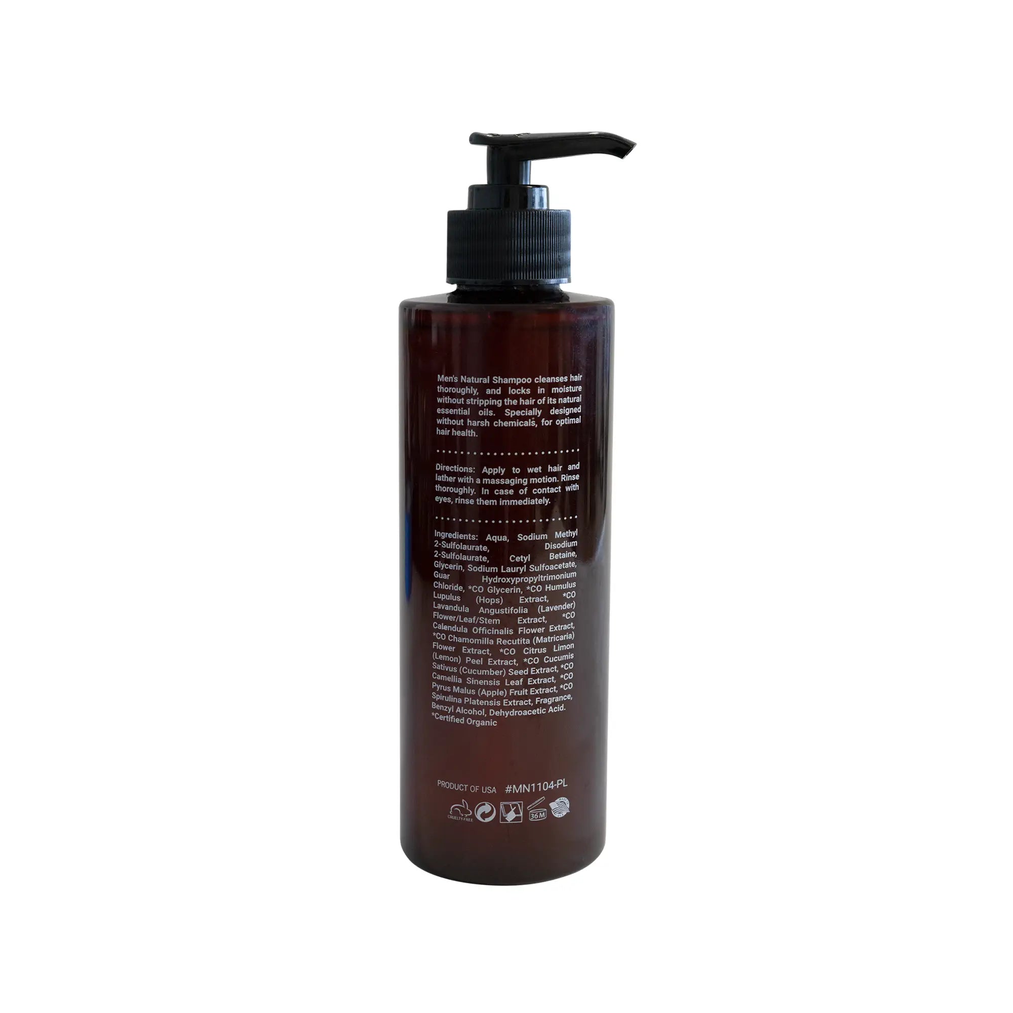 Brown pump bottle of Men's Shampoo with a white label.