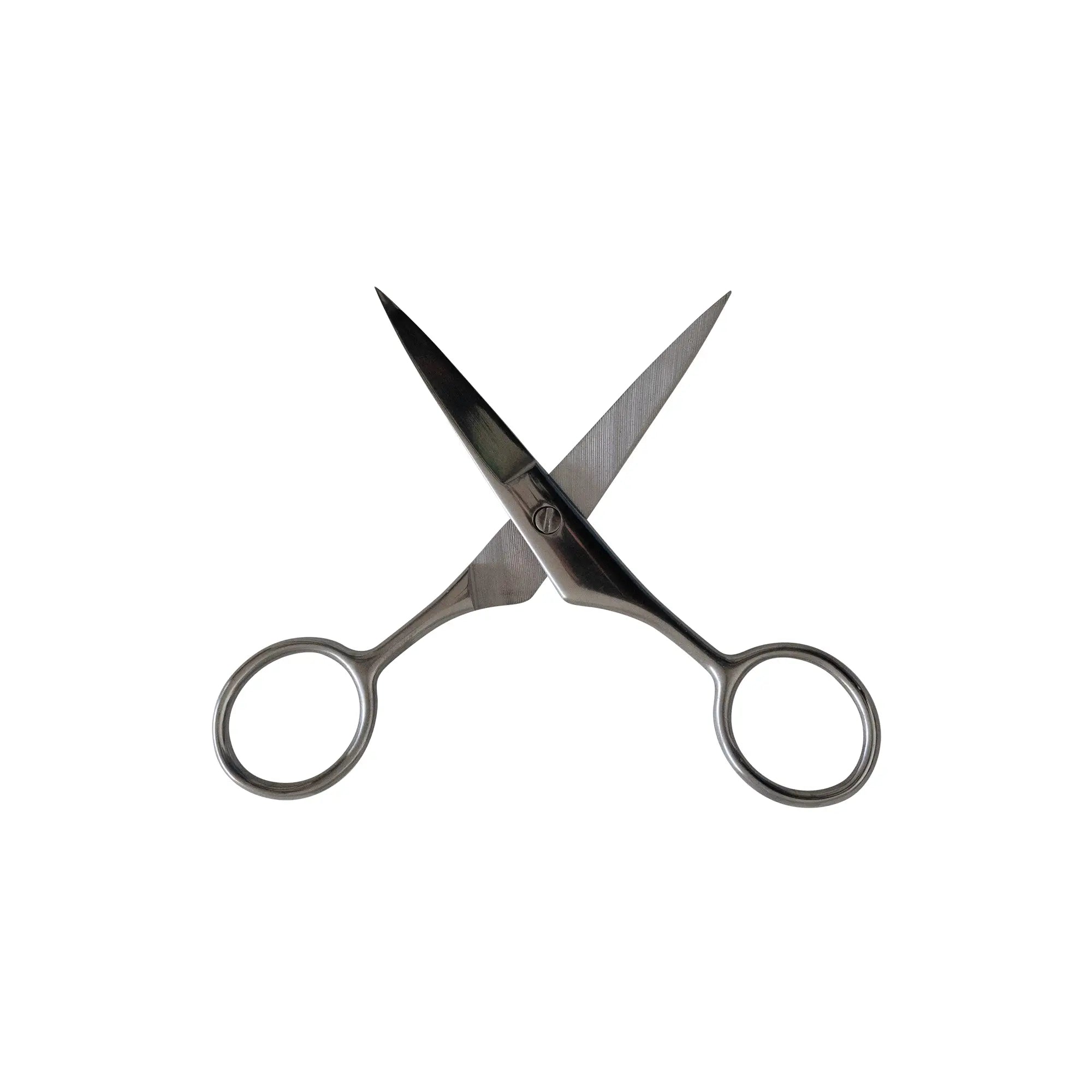 Pro scissors with open blades and finger loops are made of stainless steel.