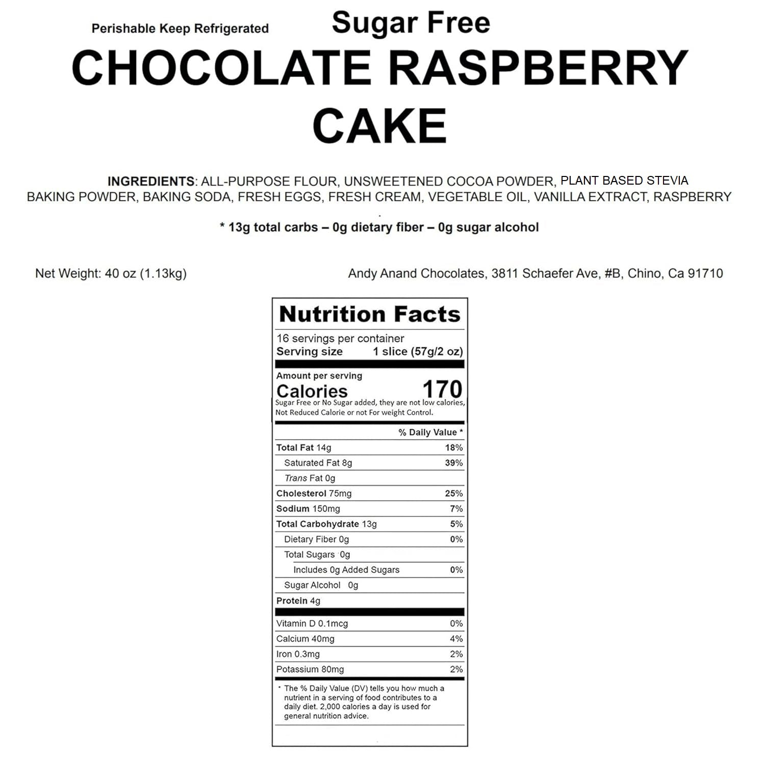 Andy Anand Sugar-Free Raspberry Chocolate Coconut Cake with Truffles (9-inch, 2.8 lbs) | Sugar-Free & Keto Cake | Local SoCal Bakery