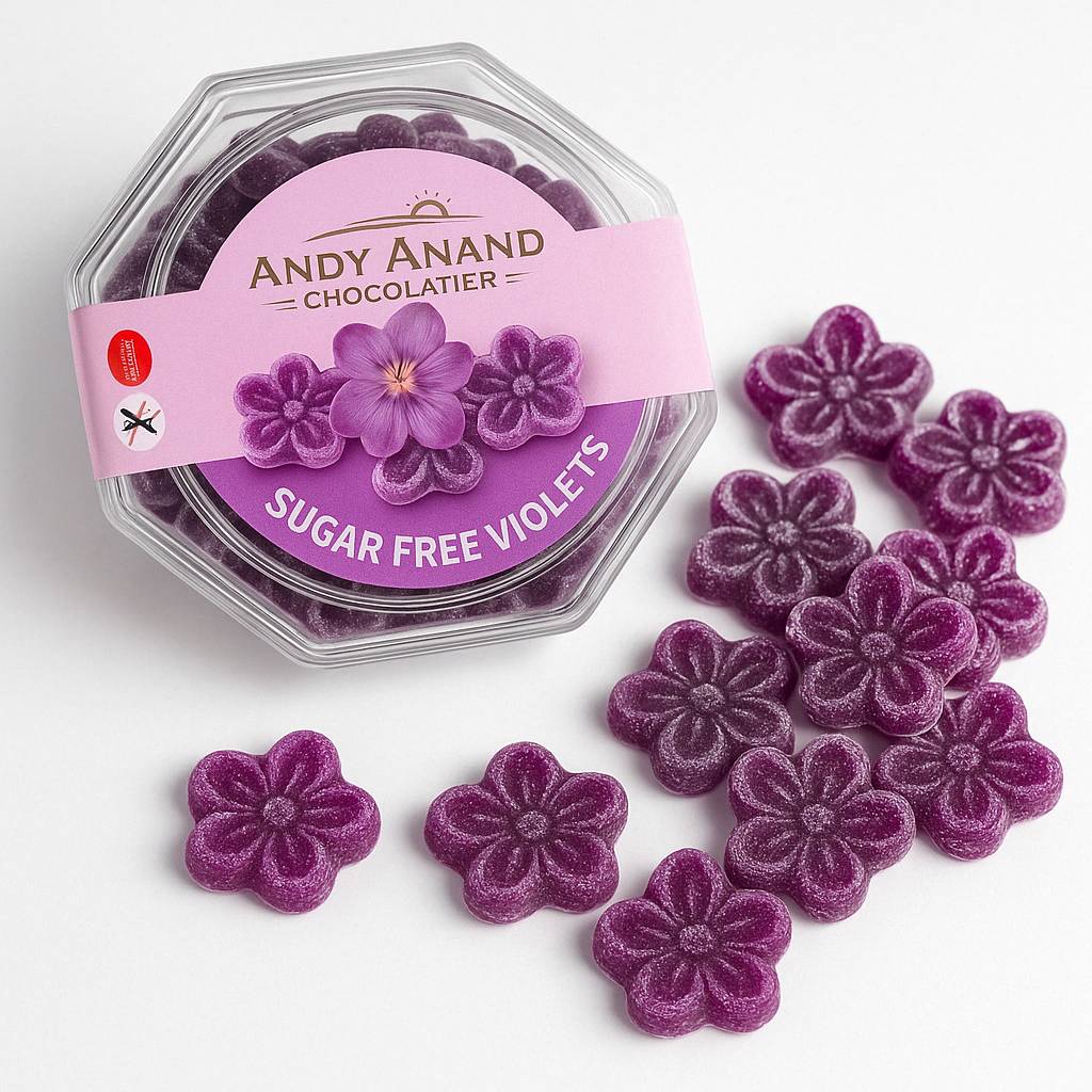 Andy Anand Sugar-Free Violet Candy Dragées (150 pc, 3-Pack, 3.5 oz) | Old-World European, Stevia | Local SoCal Bakery