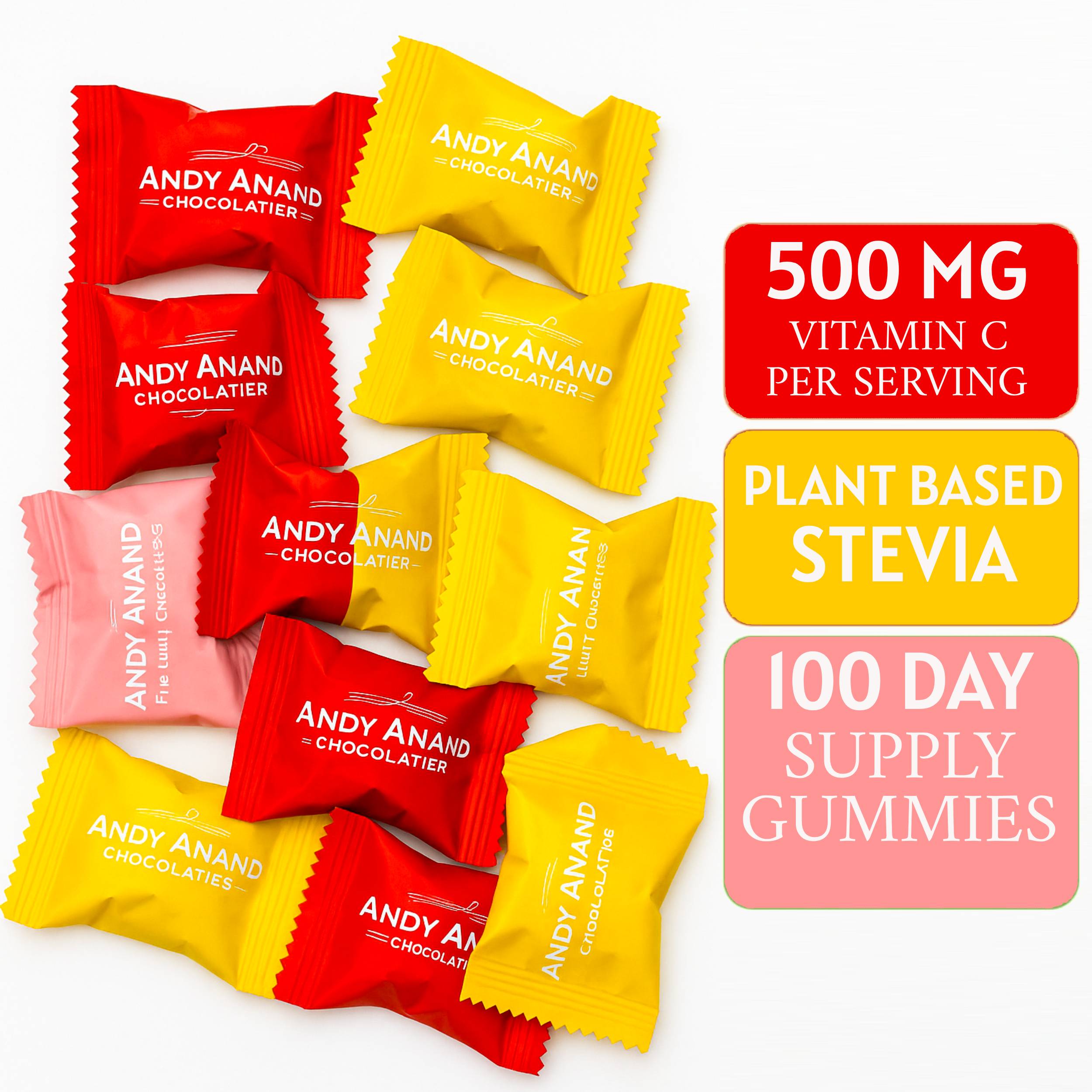 Andy Anand Sugar-Free Vitamin C Gummies (50 ct, 500mg) | Strawberry, Mango, Peach | Local SoCal Bakery