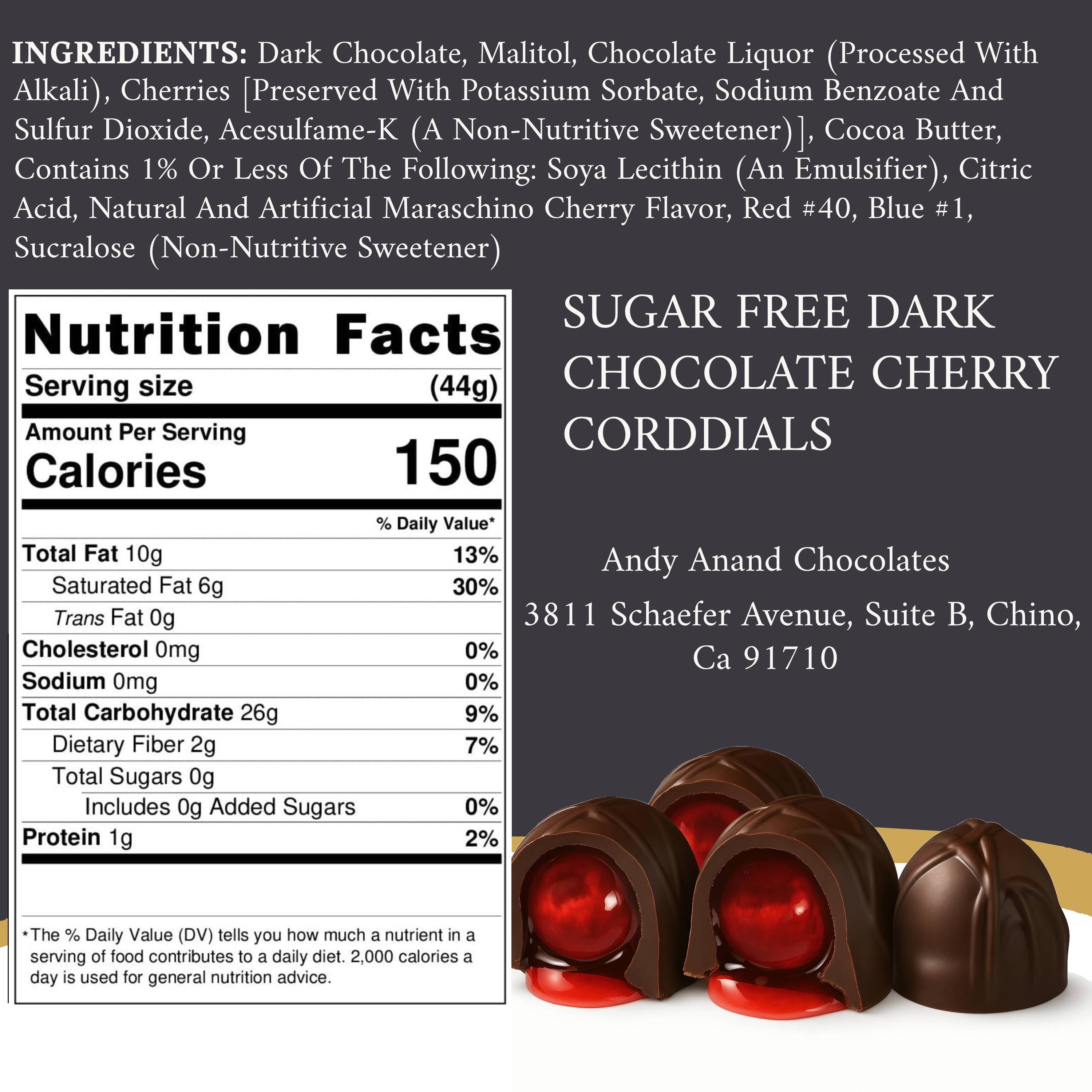 Andy Anand Sugar-Free Cherry Cordial Dark Chocolate Truffles (48 pc) | Vegan, 60% Cocoa Butter | Local SoCal Chocolatier