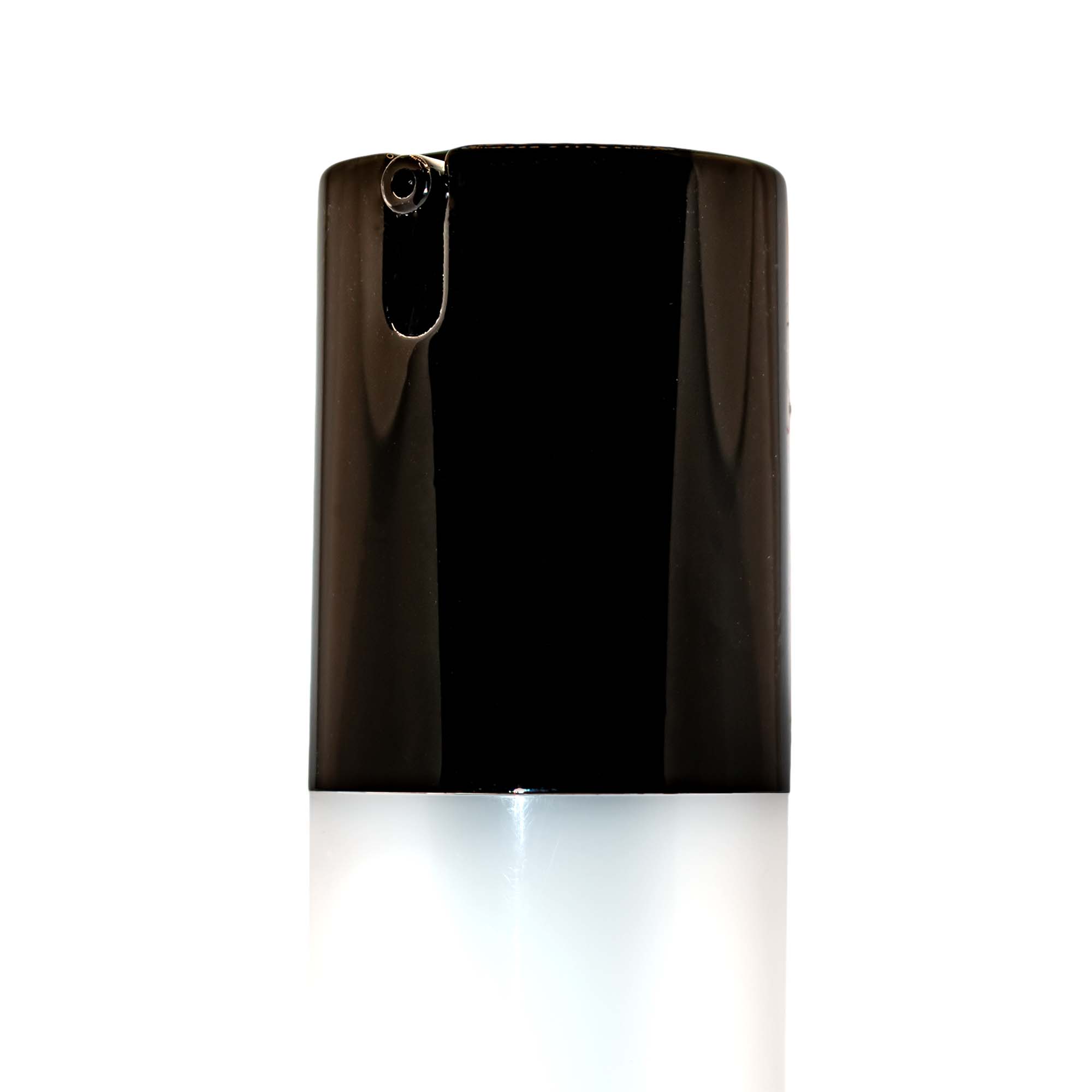 A black pump bottle with a silver pump nozzle is shown on a white background.
