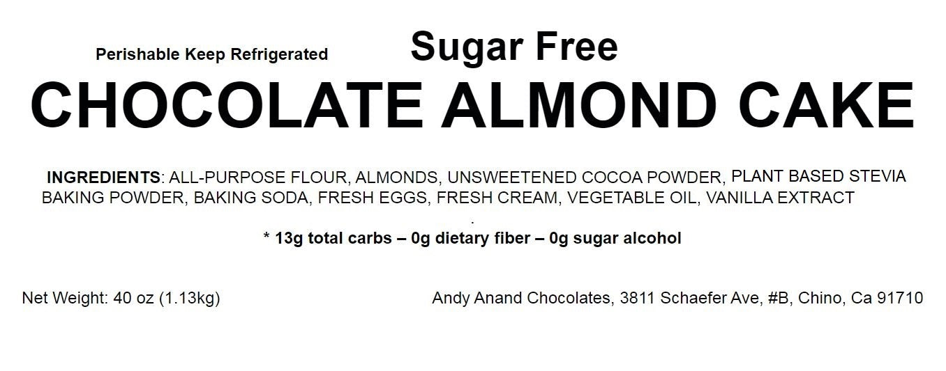 Andy Anand Sugar-Free Chocolate Almond Cake (2.5 lbs) | Keto & Diabetic-Friendly | SoCal Bakery