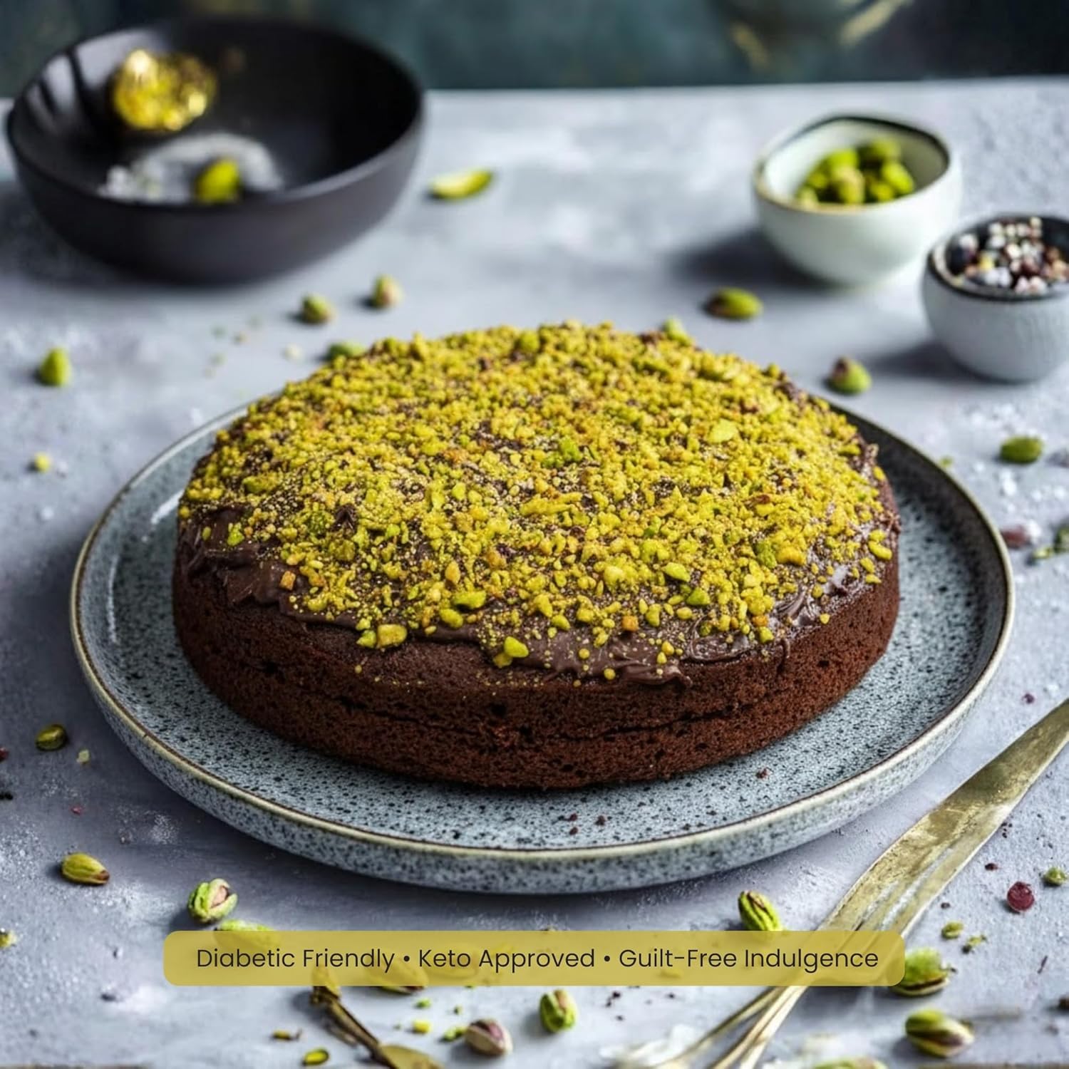 Andy Anand Sugar-Free Dubai Pistachio Chocolate Cake (2.2 lbs) | Keto & Diabetic-Friendly | SoCal Bakery