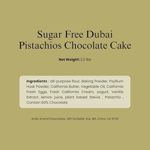 Andy Anand Sugar-Free Dubai Pistachio Chocolate Cake (2.2 lbs) | Keto & Diabetic-Friendly | SoCal Bakery