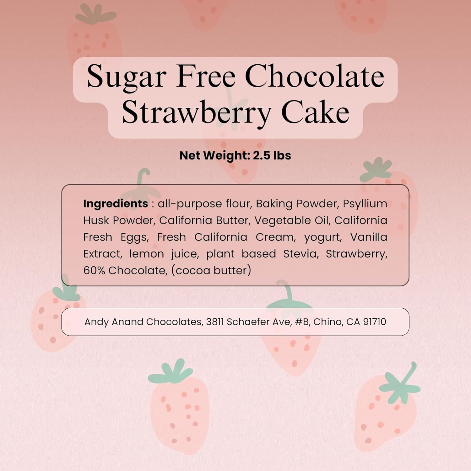 Andy Anand Sugar-Free Chocolate Strawberry Cake (9-inch, 2.5 lbs) | Keto & Diabetic-Friendly | SoCal Bakery