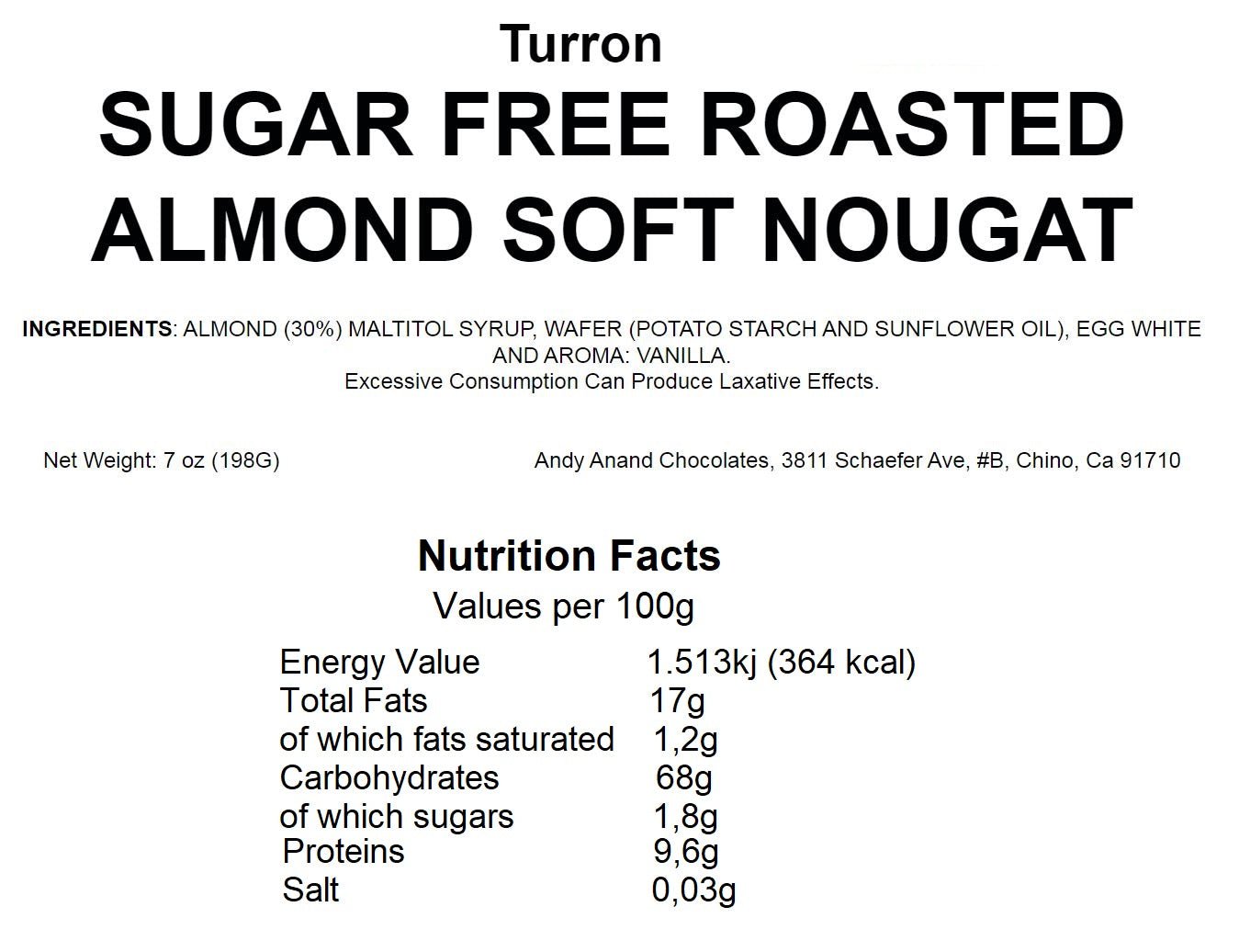 Andy Anand Sugar-Free Almond Nougat Brittle (18 pc, 7 oz) | European Turron, Sugar-Free & Keto | Local SoCal Bakery