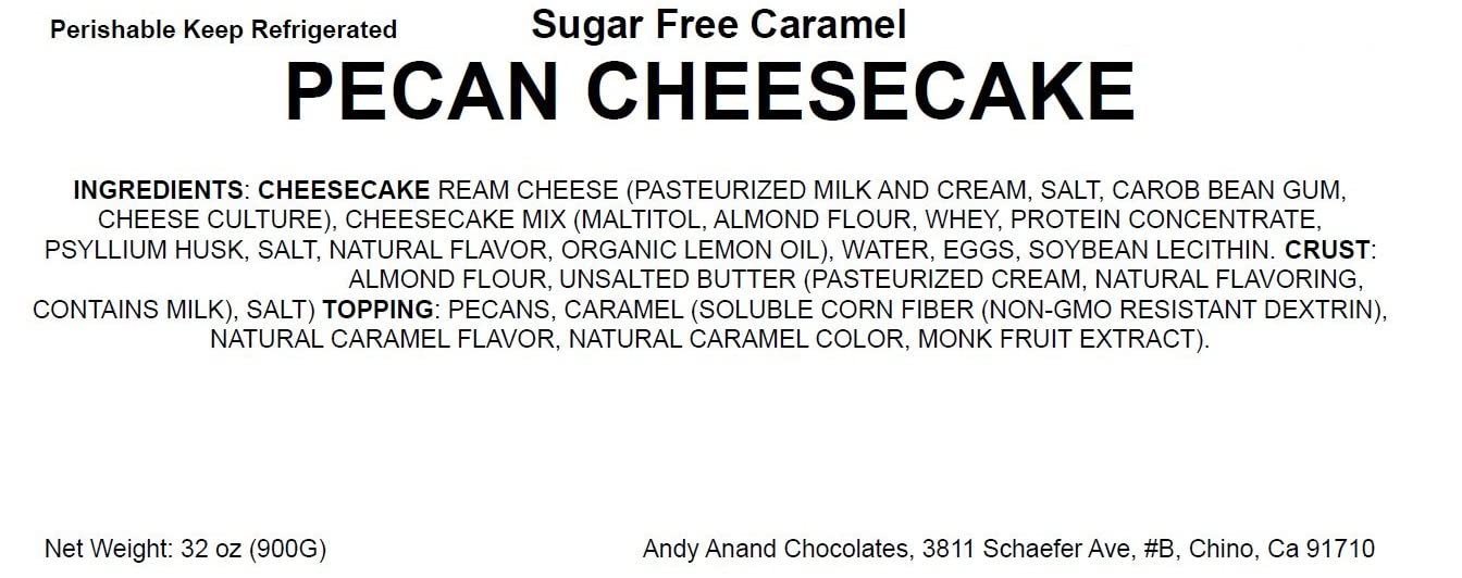 Andy Anand Sugar-Free Gluten-Free Caramel Pecan Cheesecake (9-inch, 2.8 lbs) | Sugar-Free, Gluten-Free | Local SoCal Bakery