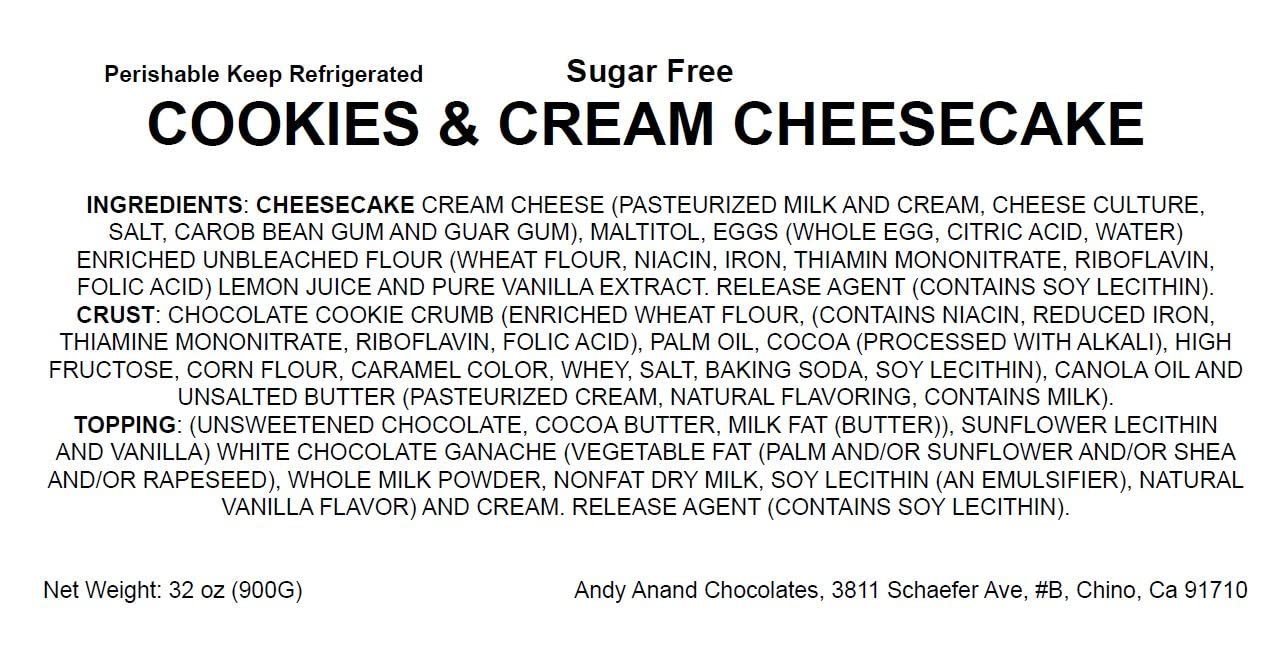 Andy Anand Sugar-Free Cookies & Cream Cheesecake (9-inch, 2 lbs) | Sugar-Free Cheesecake | Local SoCal Bakery