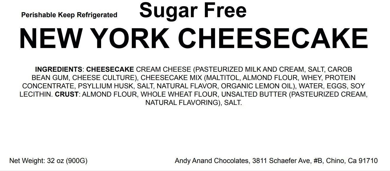Andy Anand Sugar-Free New York Cheesecake (9-inch, 2 lbs) | Sugar-Free Cheesecake | Local SoCal Bakery