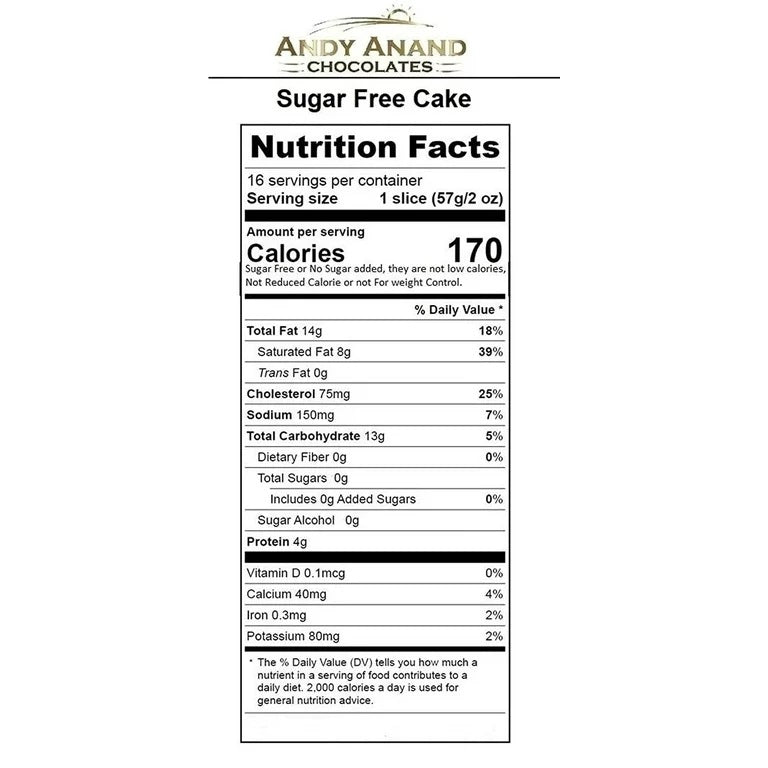 Andy Anand Sugar-Free Chocolate Almond Cake (2.5 lbs) | Keto & Diabetic-Friendly | SoCal Bakery