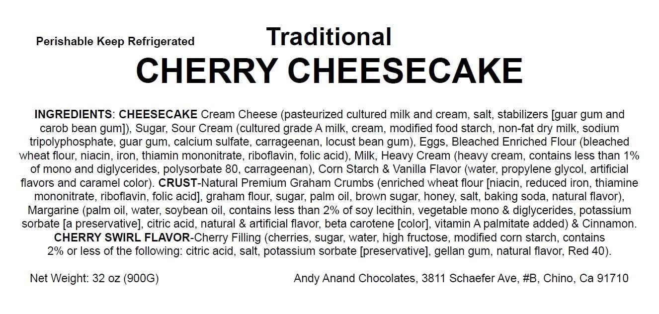 Andy Anand Cherry Cheesecake (9-inch, 3.4 lbs) | Hand-Baked Bakery Cheesecake | Local SoCal Bakery