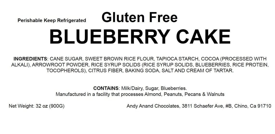 Andy Anand Gluten-Free Blueberry Cake (9-inch, 2.8 lbs) | Hand-Baked Bakery Cake | Local SoCal Bakery