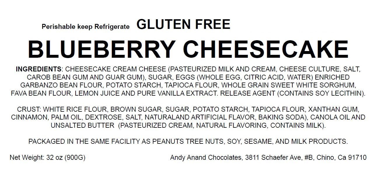 Andy Anand Gluten-Free Blueberry Cheesecake (9-inch, 2 lbs) | Hand-Baked Bakery Cheesecake | Local SoCal Bakery
