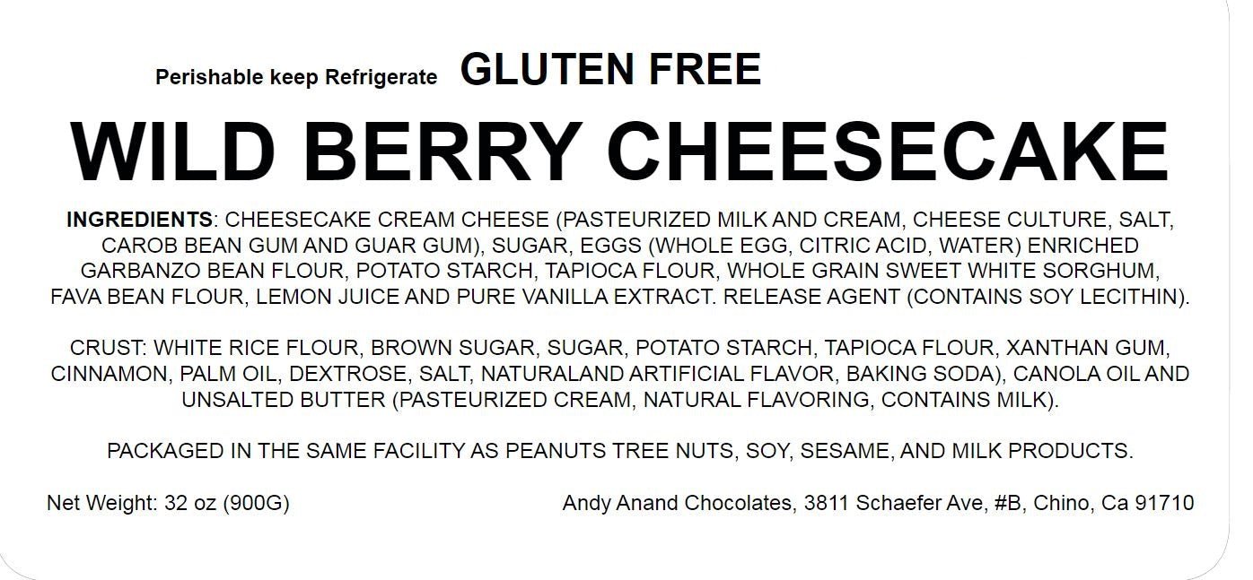 Andy Anand Gluten-Free Wild Berry Cheesecake (9-inch, 2.8 lbs) | Hand-Baked Bakery Cheesecake | Local SoCal Bakery