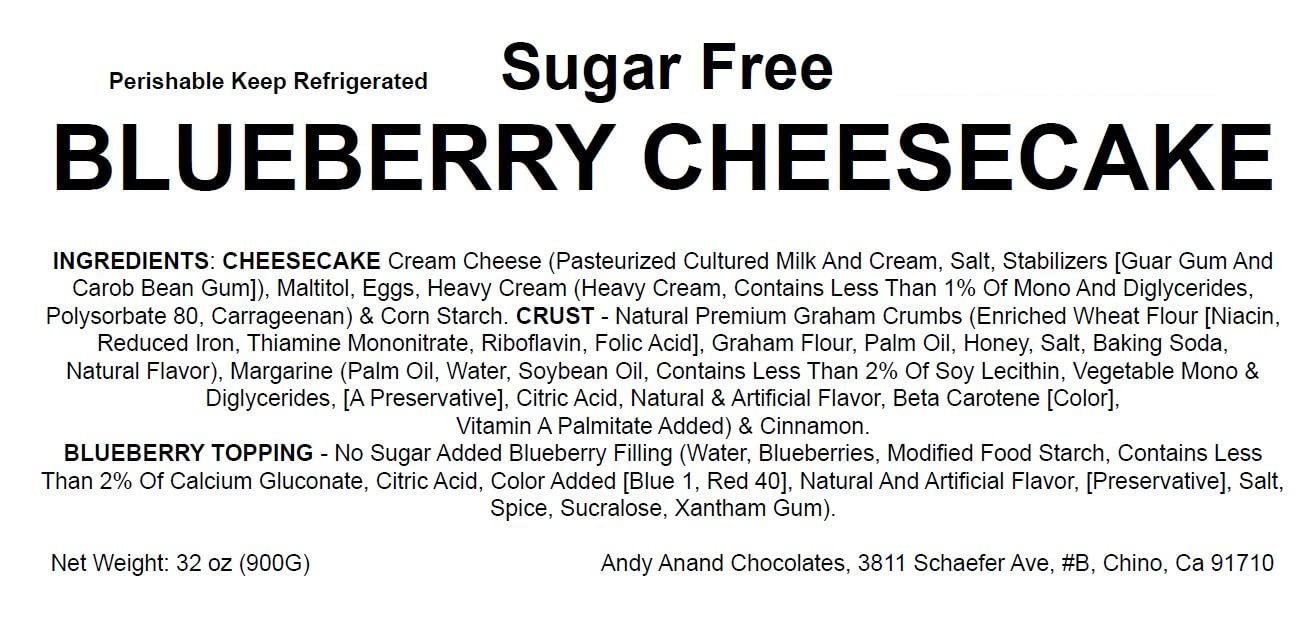 Andy Anand Sugar-Free Blueberry Cheesecake (9-inch, 2.8 lbs) | Sugar-Free Cheesecake | Local SoCal Bakery