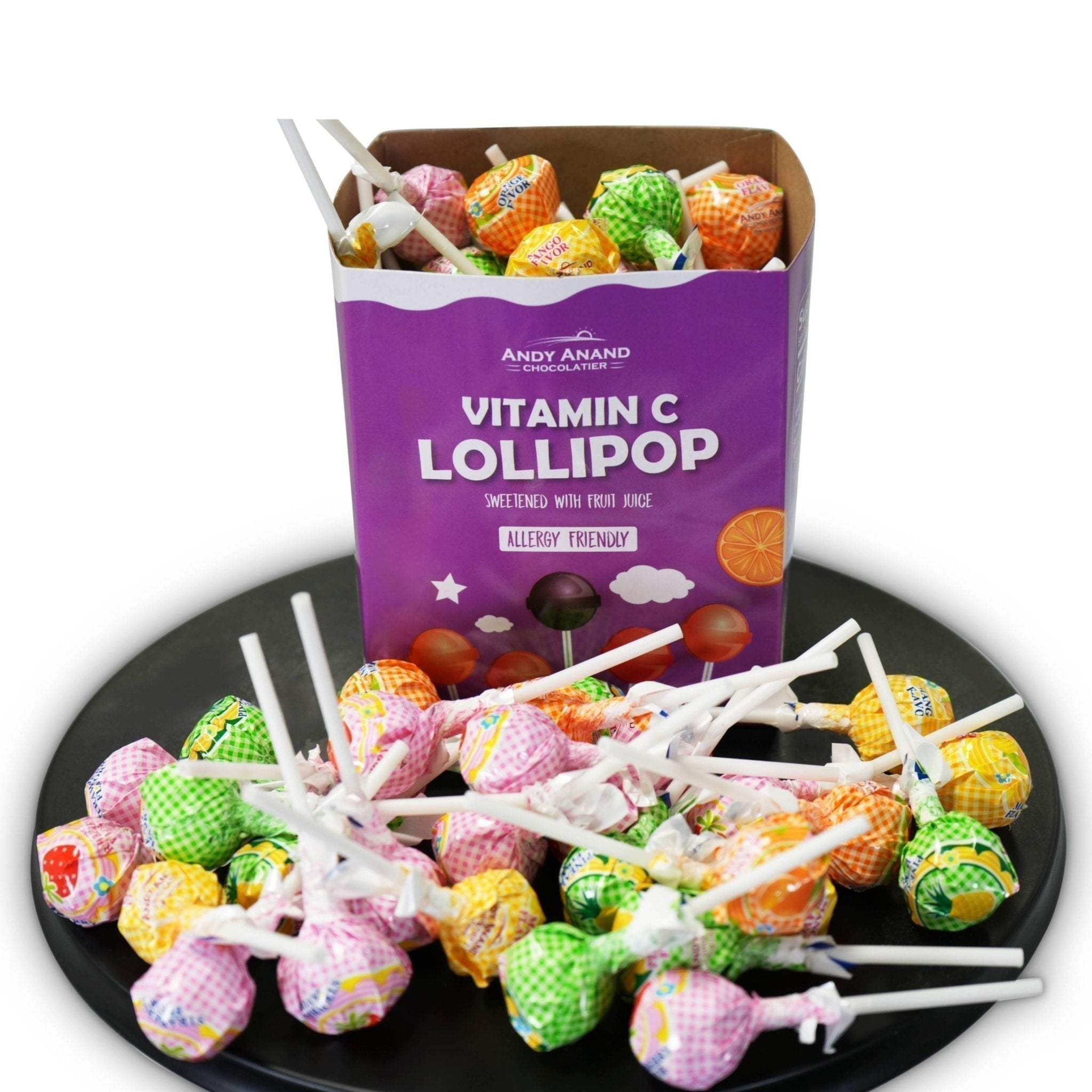 Andy Anand Sugar-Free Vitamin C Lollipops (29-31 ct, 8.8 oz) | Real Fruit Juice, Kids Immune Pops | Local SoCal Bakery