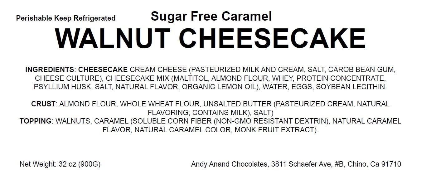 Andy Anand Sugar-Free Caramel Walnut Cheesecake (9-inch, 2 lbs) | Sugar-Free Cheesecake | Local SoCal Bakery