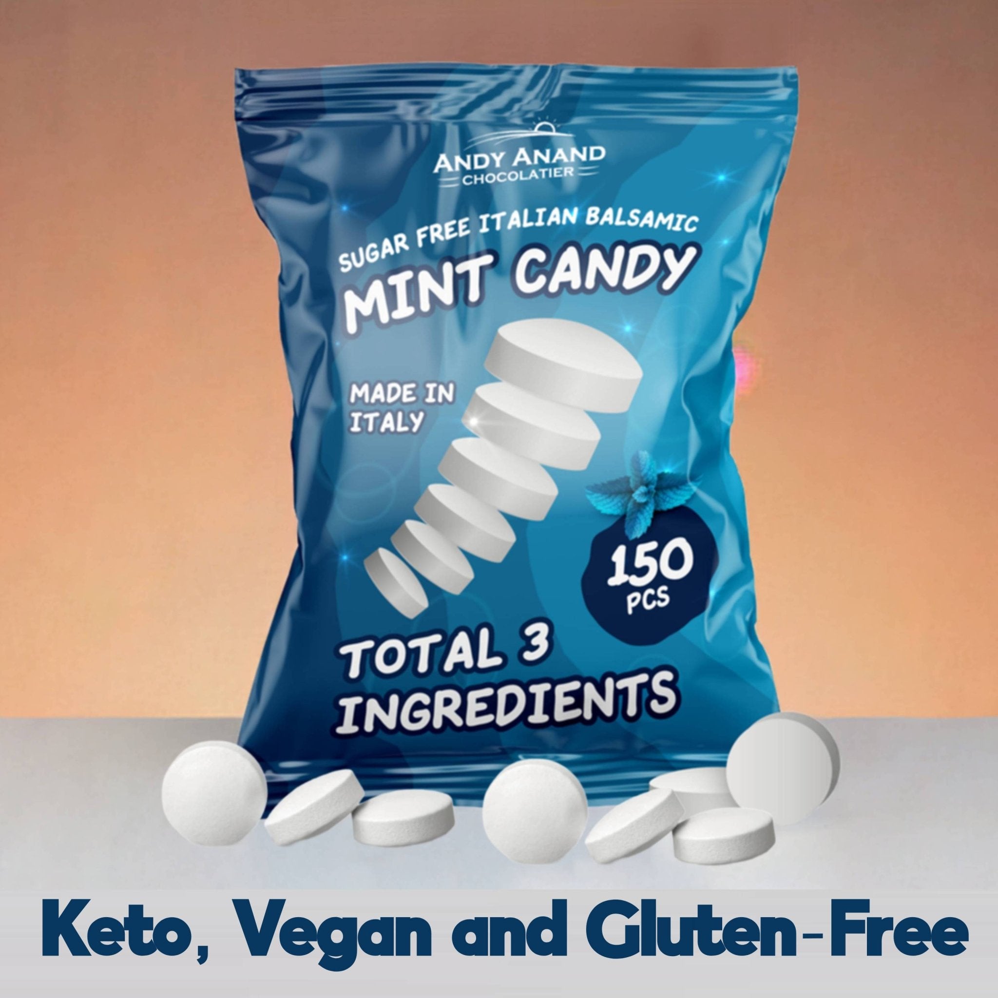 Andy Anand Sugar-Free Italian Balsamic Mint Candy (300 pc, 7 oz) | Imported, Keto Vegan Gluten-Free | Local SoCal Bakery