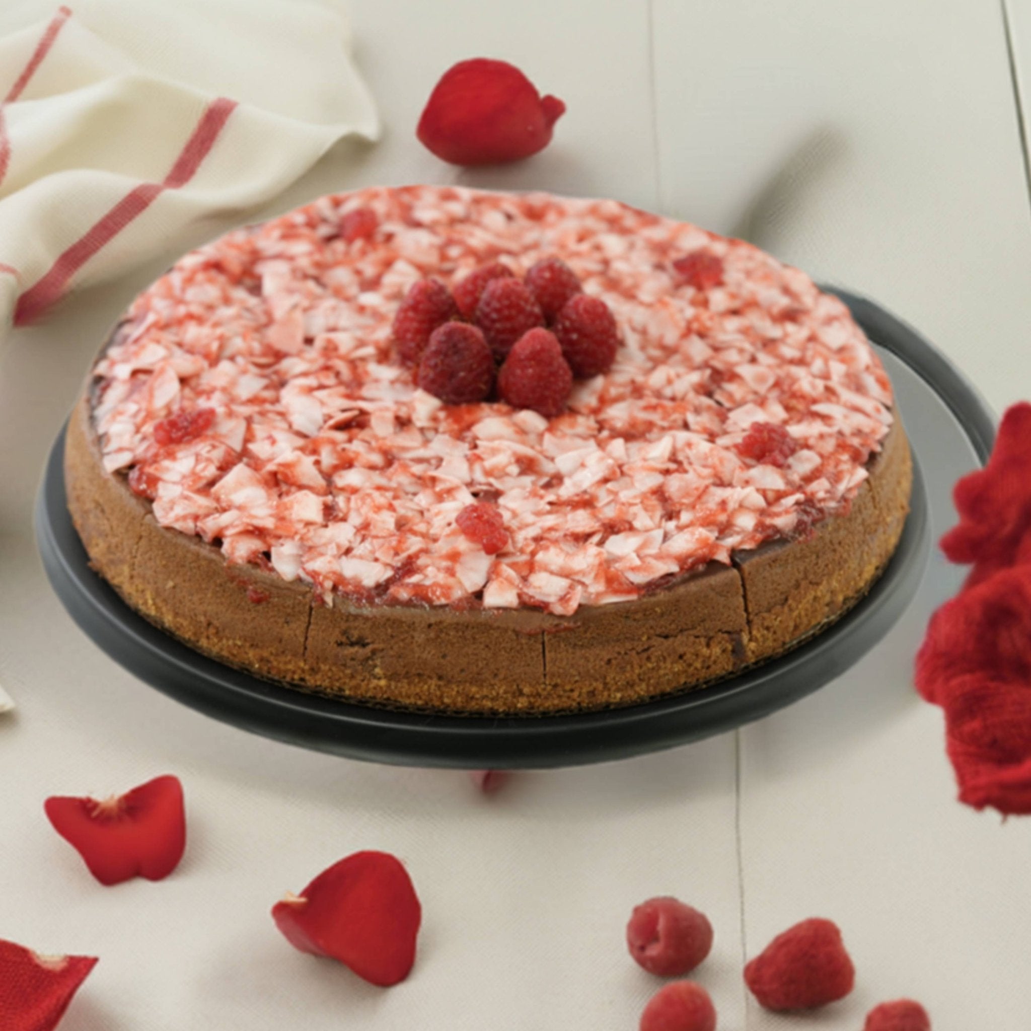 Andy Anand Sugar-Free Raspberry Coconut Chocolate Cheesecake with Truffles (9-inch, 2.8 lbs) | Sugar-Free & Keto Cheesecake | Local SoCal Bakery