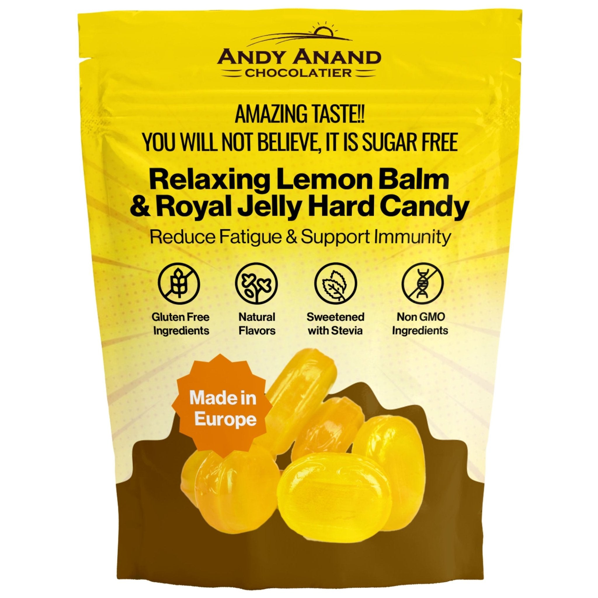 Andy Anand Sugar-Free Lemon Balm Hard Candy with Royal Jelly (7 oz) | European Imported, Sugar-Free & Keto | Local SoCal Bakery