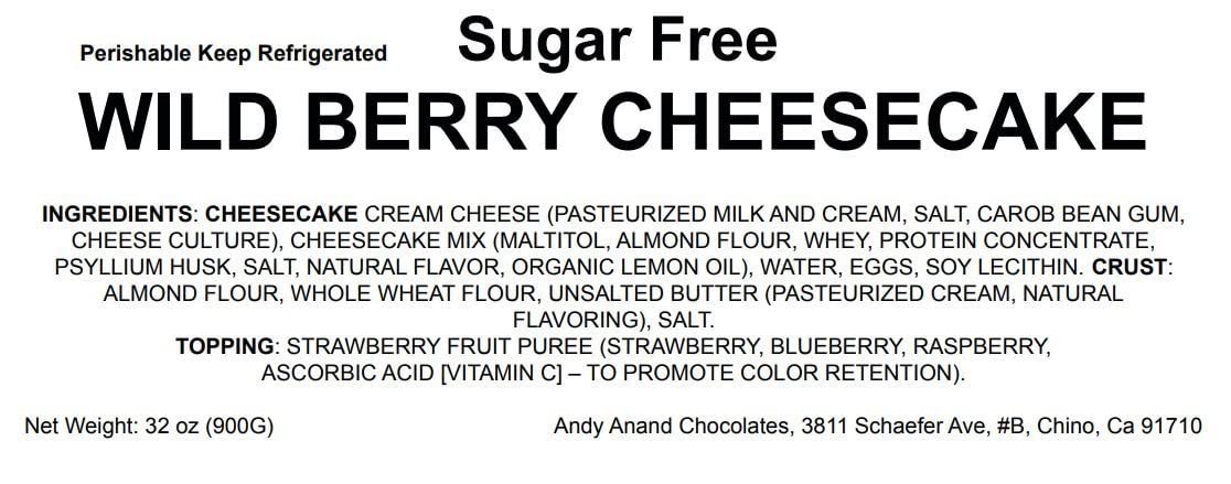Andy Anand Sugar-Free Wild Berry Cheesecake (9-inch, 2.8 lbs) | Sugar-Free Cheesecake | Local SoCal Bakery
