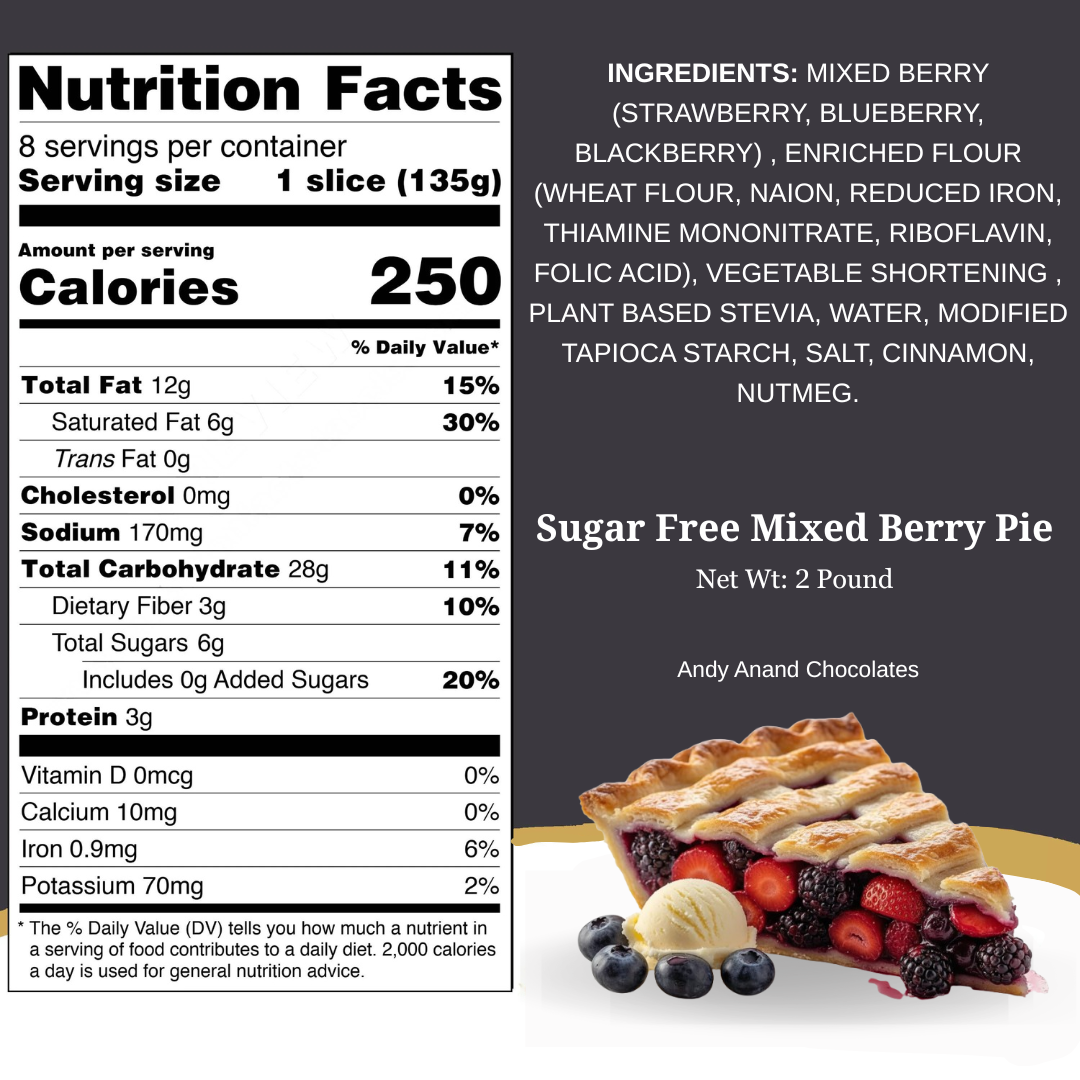 Andy Anand Sugar-Free Mixed Berry Pie (2.6 lbs) | Sugar-Free & Keto Pie | Local SoCal Bakery